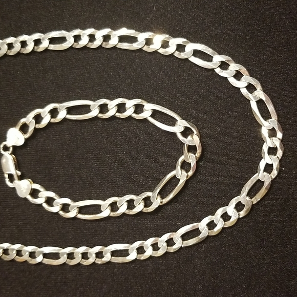 🔎 Sterling Silver 50g Stamped Italian Chain Link Bracelet & Necklac Stamped! - Picture 2 of 8